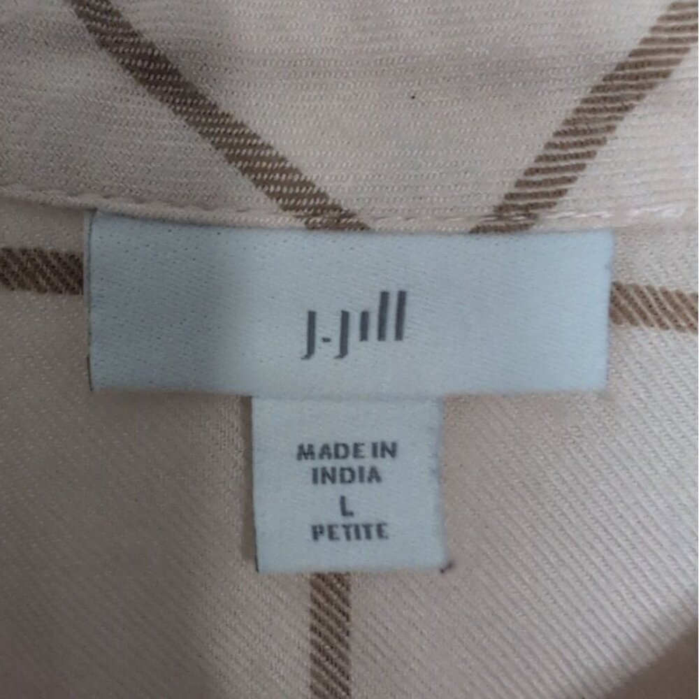 J Jill Windowpane Check Shirt Womens Petite Size Large Beige Check Button Front - Picture 4 of 9